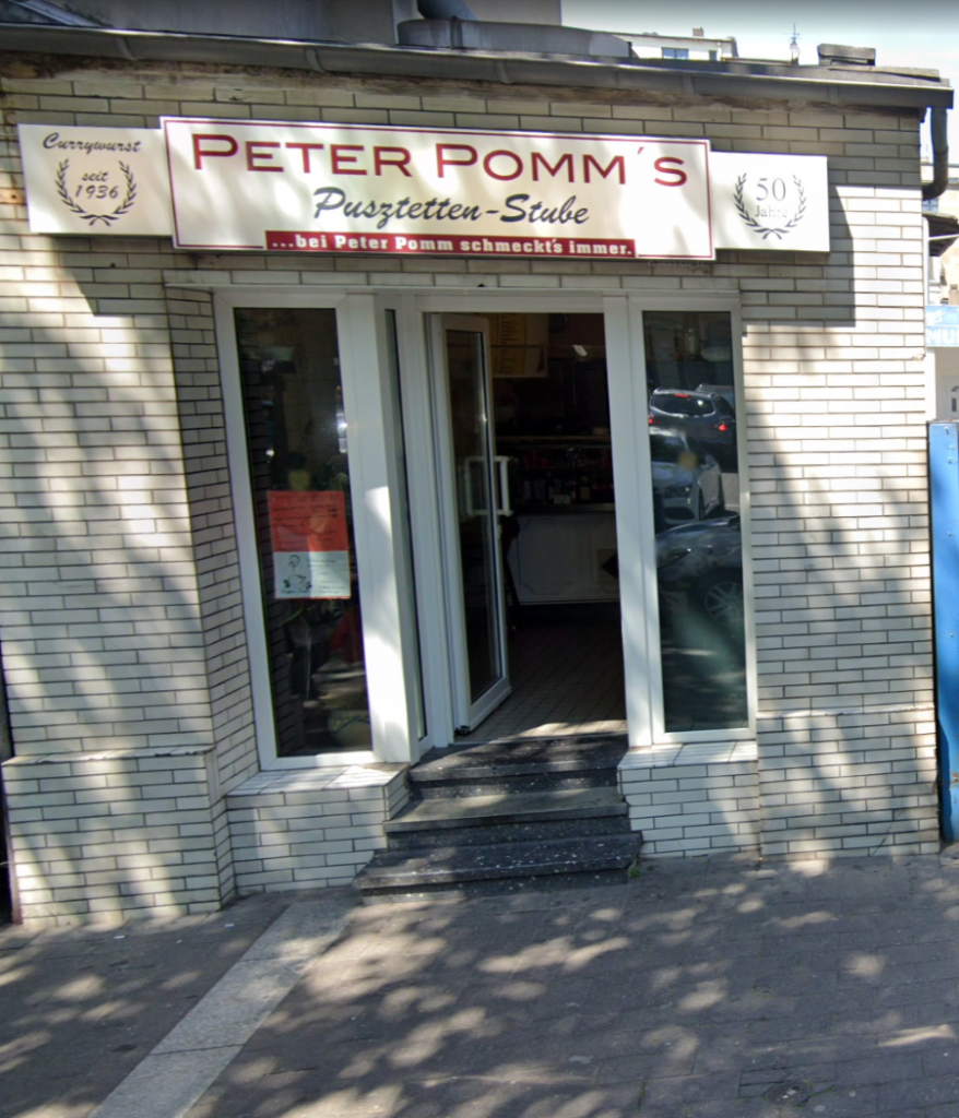 Peter Pomm`s Pusztetten-Stube - Die Wiege der Currywurst. Auf dem Schild vermerkt: "Currywurst seit 1936": Screenshot Google